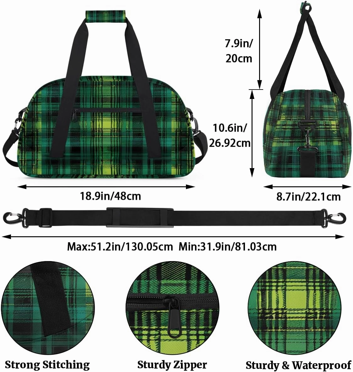 Blue Grid Kids Overnighter Duffel Bags for Boys, Carry-On Size Sports Gym Bag with Front Zipper Pocket for School Practice or Overnight Travel Weekender Sleepover Tote Bag