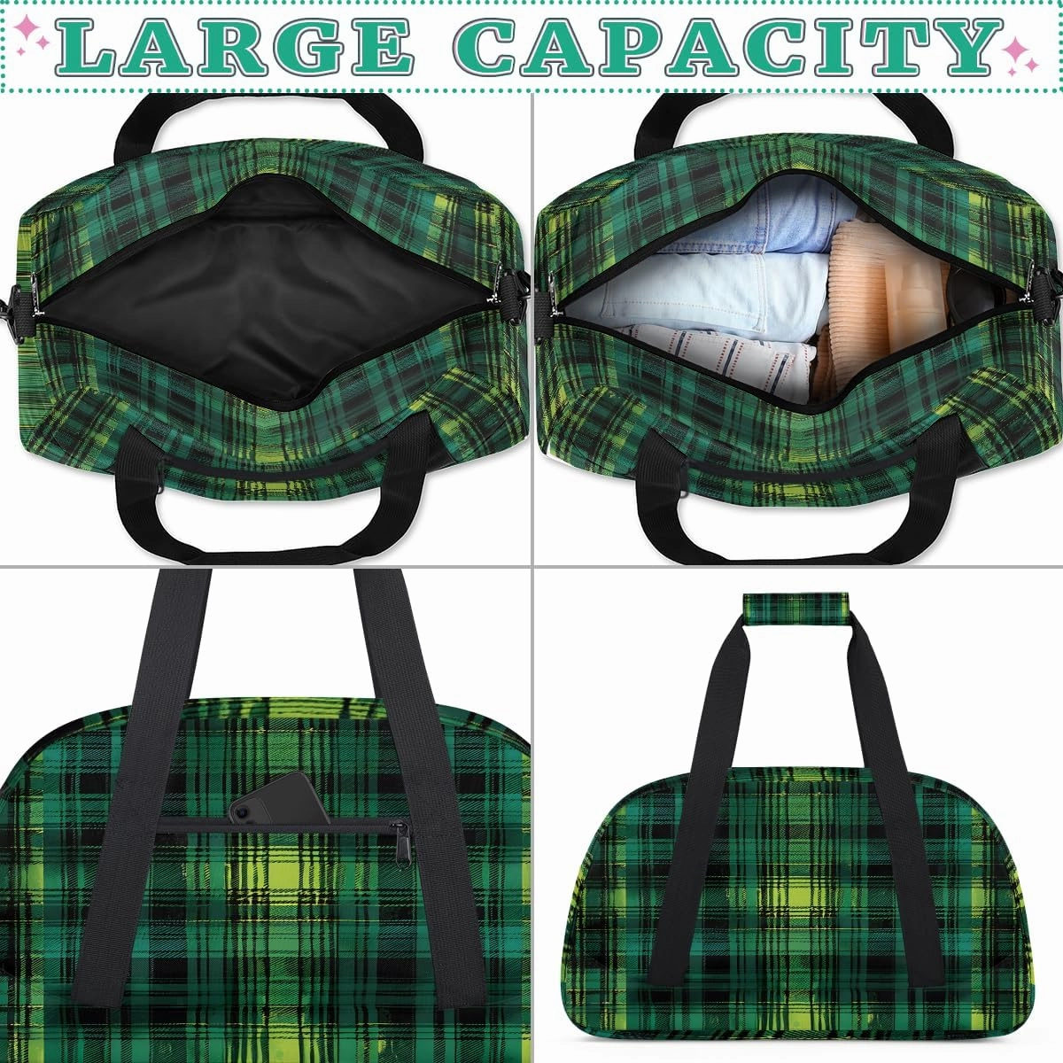 Blue Grid Kids Overnighter Duffel Bags for Boys, Carry-On Size Sports Gym Bag with Front Zipper Pocket for School Practice or Overnight Travel Weekender Sleepover Tote Bag
