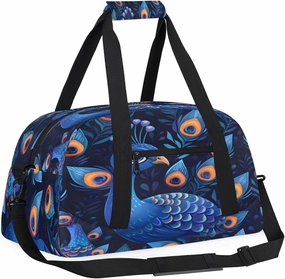 Blue Peacock Kids Overnighter Duffel Bags for Boys, Carry-On Size Sports Gym Bag with Front Zipper Pocket for School Practice or Overnight Travel Weekender Sleepover Tote Bag