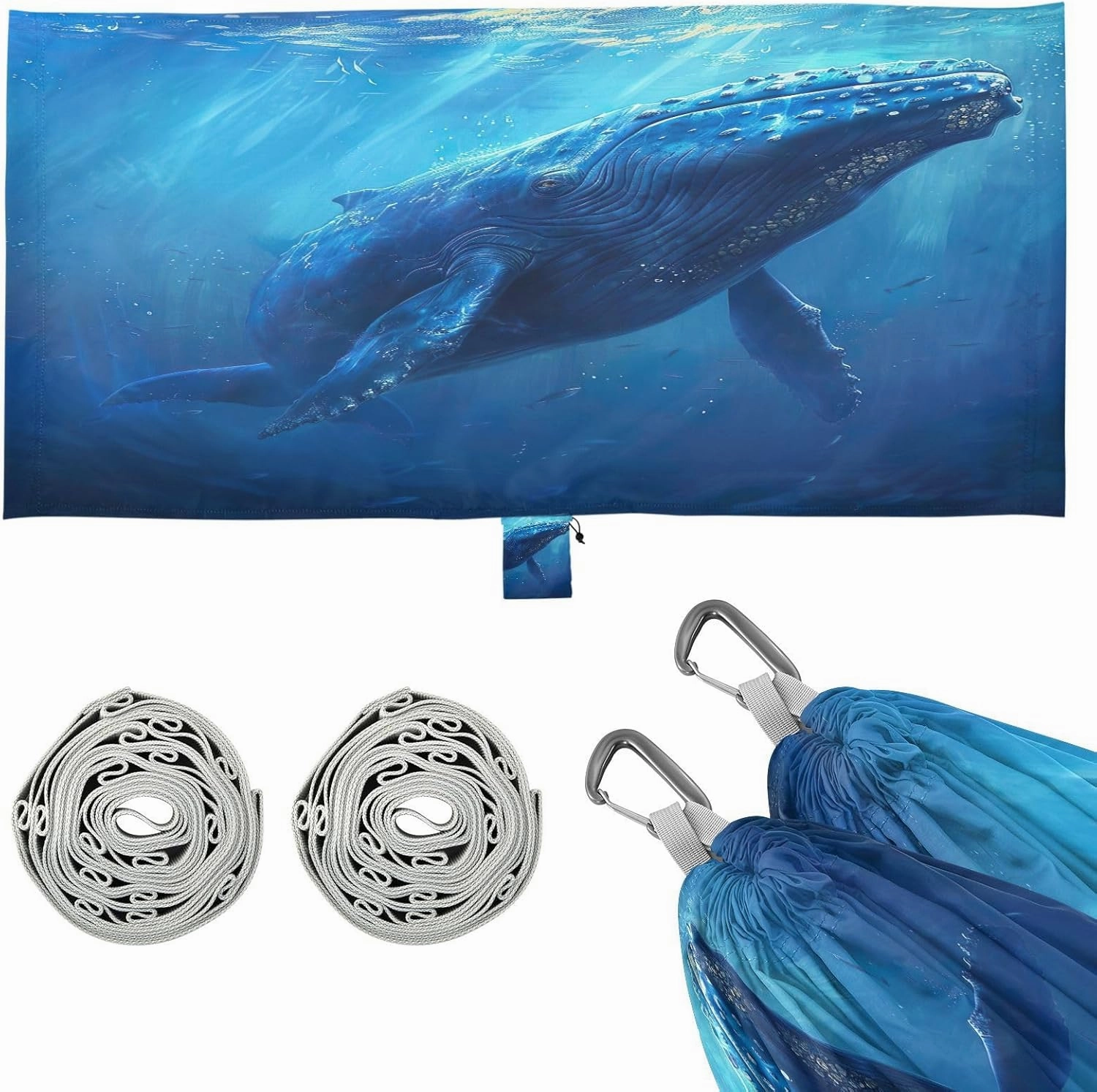 Blue Whale Camping Hammock, 330 lbs with 2 Tree Straps, Carry Bag, Single Portable Hammock for Outdoor/Indoor, Hiking, Beach, Backpacking, Travel