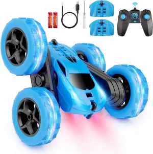 BlueRemote-Controlled Stunt Car – Vivid 4WD Toy with 360° Rotation, 2.4GHz Transmitter, Rechargeable Electric Racing Car, Headlights, Kids Birthday Surprise