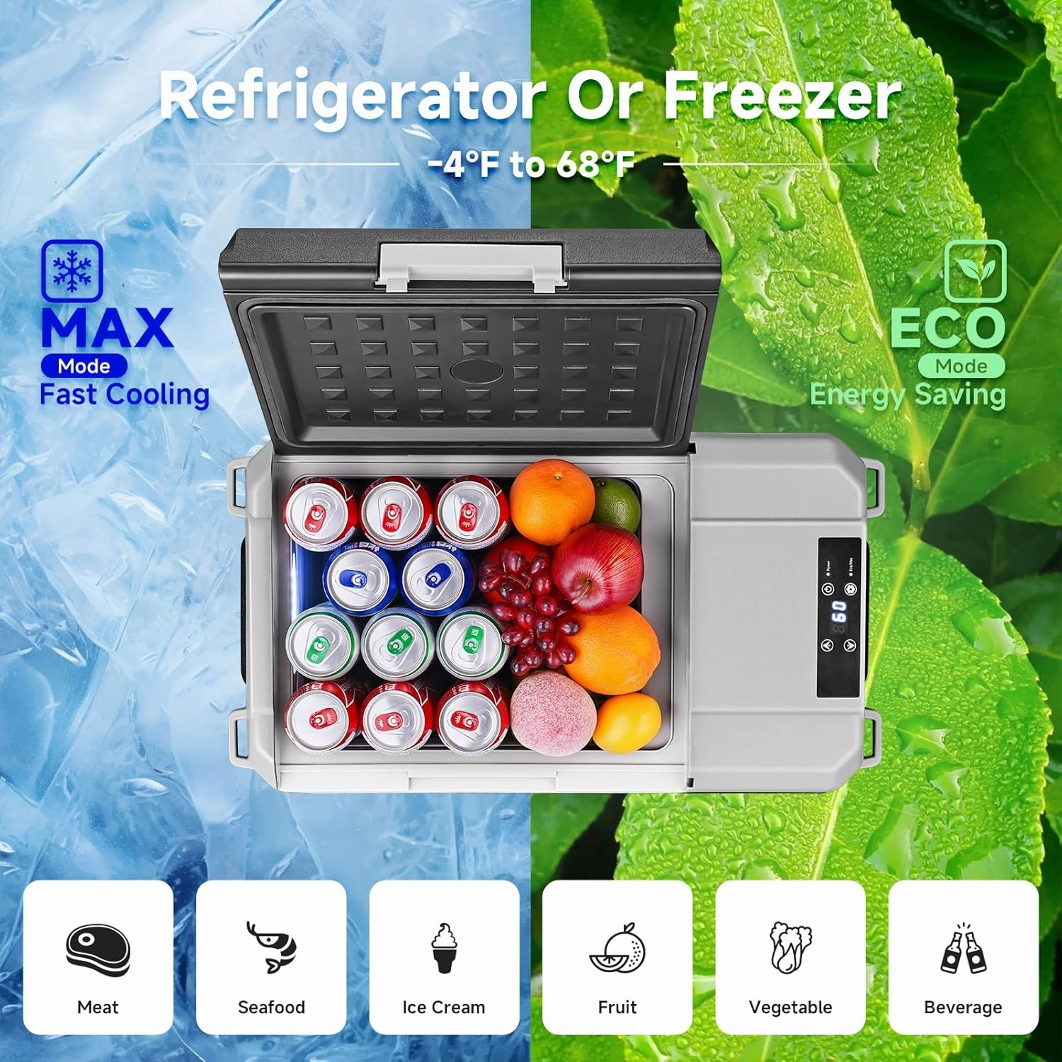 BODEGACOOLER 12 Volt Car Refrigerator, 18 Quart Portable Freezer, Car Fridge -4℉-68℉, Compressor Electric Cooler 12/24V DC100-240 Volt AC for Outdoor RV Camping Travel Vehicles Home Use, Black