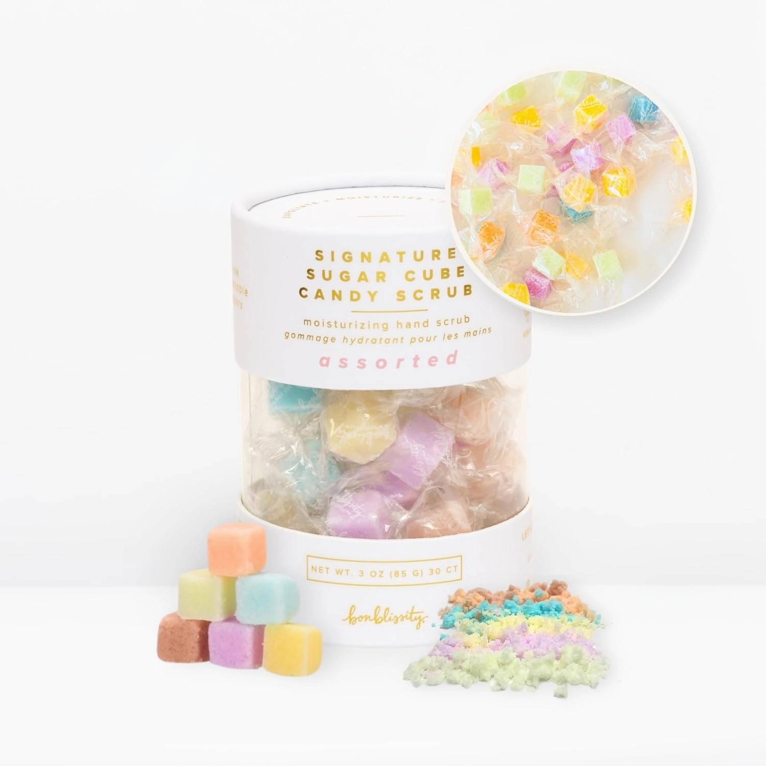 Bonblissity Sugar Cubes Candy Scrub, 30 pcs - Sugar Body Scrub Gift Set with Assorted Scents, Gentle Hand, Feet, and Body Exfoliator Turns into Lotions, Spa Small Gifts for Women and Men, Travel Size