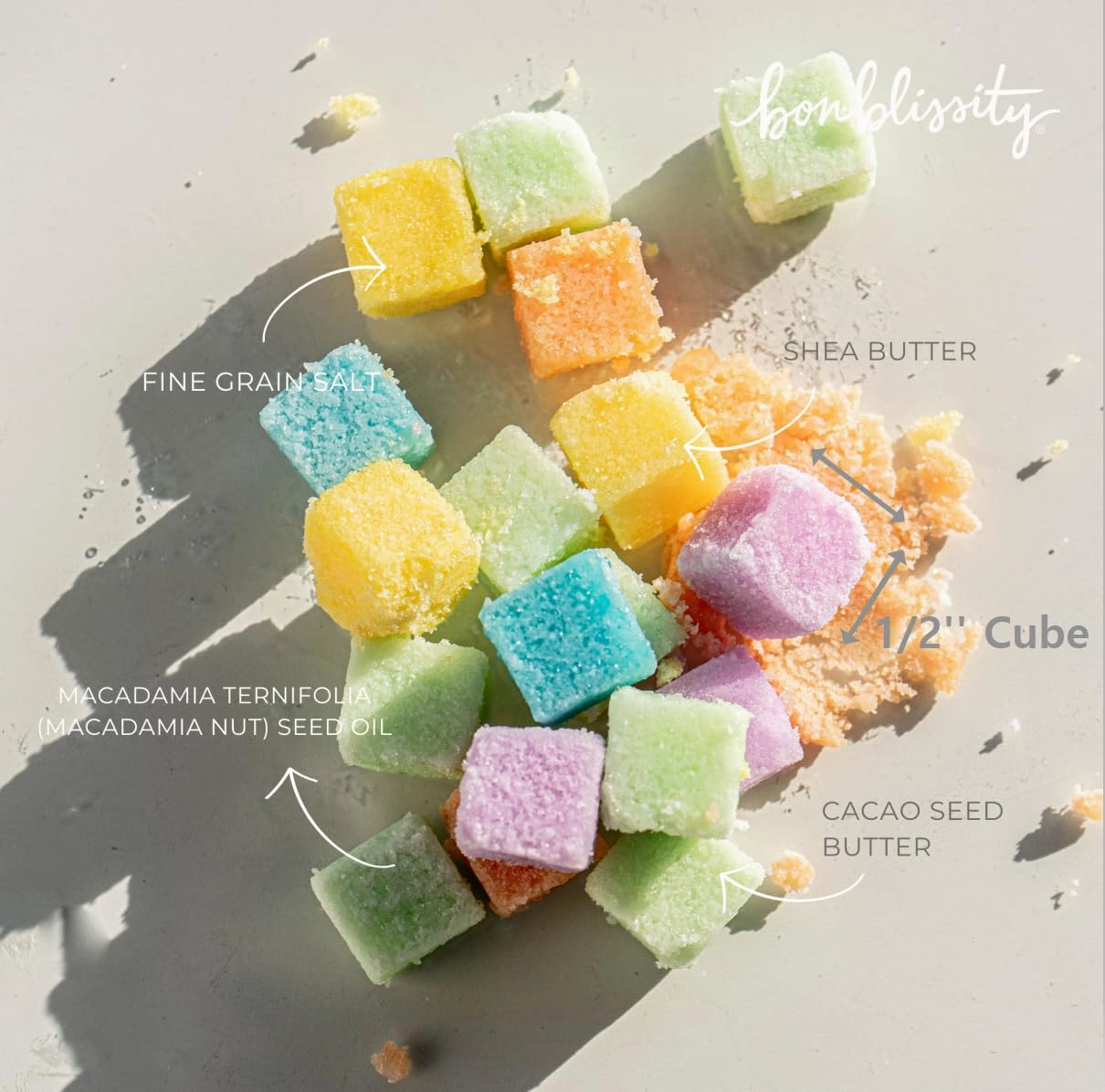 Bonblissity Sugar Cubes Candy Scrub, 30 pcs - Sugar Body Scrub Gift Set with Assorted Scents, Gentle Hand, Feet, and Body Exfoliator Turns into Lotions, Spa Small Gifts for Women and Men, Travel Size