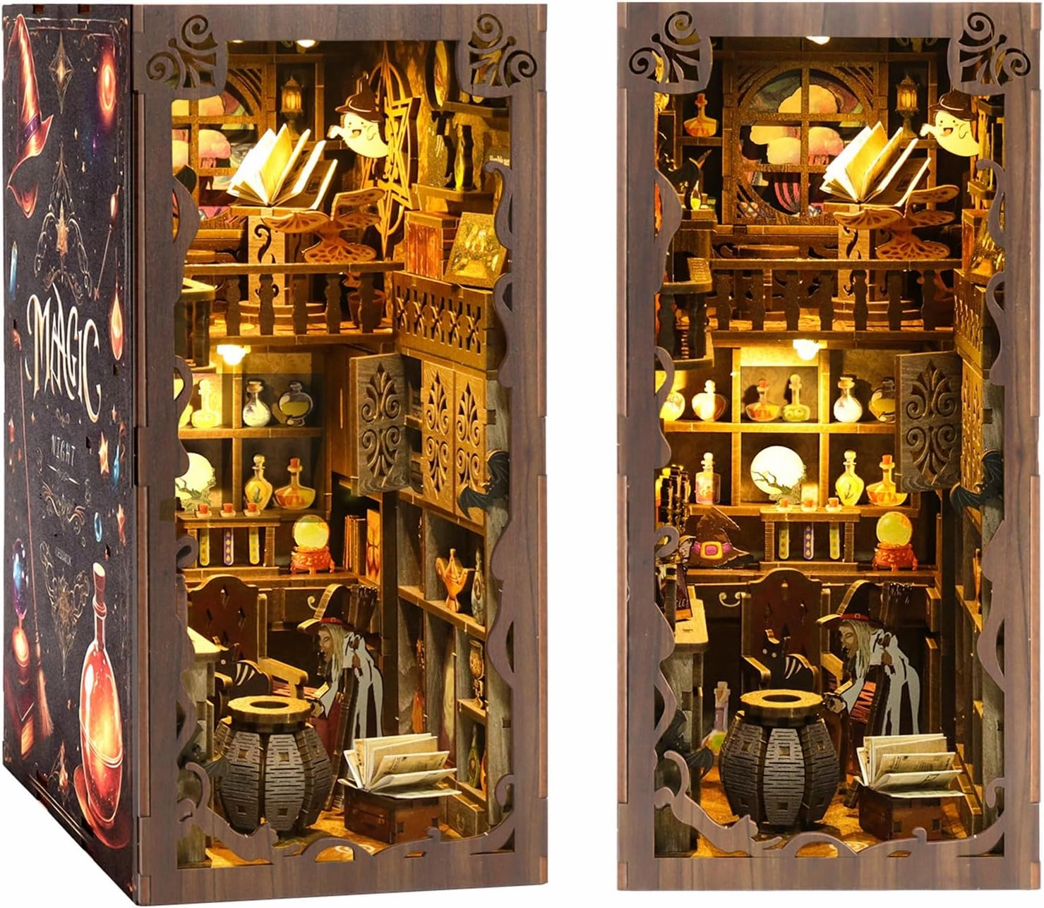 Book Nook Kit,Lisala DIY Miniature House Dollhouse Kit for Adults and Teens,3D Wooden Puzzle Bookend Bookshelf Insert Decor with LED Light,Gifts for Family and Friends.