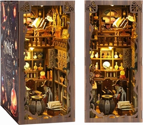 Book Nook Kit,Lisala DIY Miniature House Dollhouse Kit for Adults and Teens,3D Wooden Puzzle Bookend Bookshelf Insert Decor with LED Light,Gifts for Family and Friends.