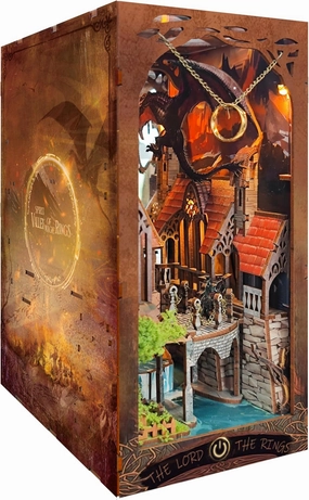 Book Nook Kit with LED Light - 3D Wooden Puzzles Book Nook for Book Shelf Decor - DIY Dollhouse Kit - Book Nook Decor with Dust Cover - Magic Book Nook -The Lord The Ring SQ-05