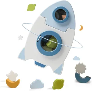 bopoobo Wooden Baby Activity Cube, Space Rockets Activity Center, 5 in 1 Outdoor Educational Sensory Toy, Montessori Toys, Birthday Gifts Boy, Stand up Toys for Toddlers