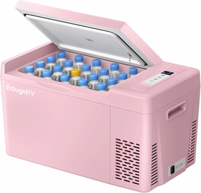BougeRV Pink 23Quart Portable Refrigerator, 12 Volt Fridge 22L, Portable Freezer Compressor Cooler 12/24V DC 110~240 Volt AC for Truck Van RV Camper -7℉~50℉