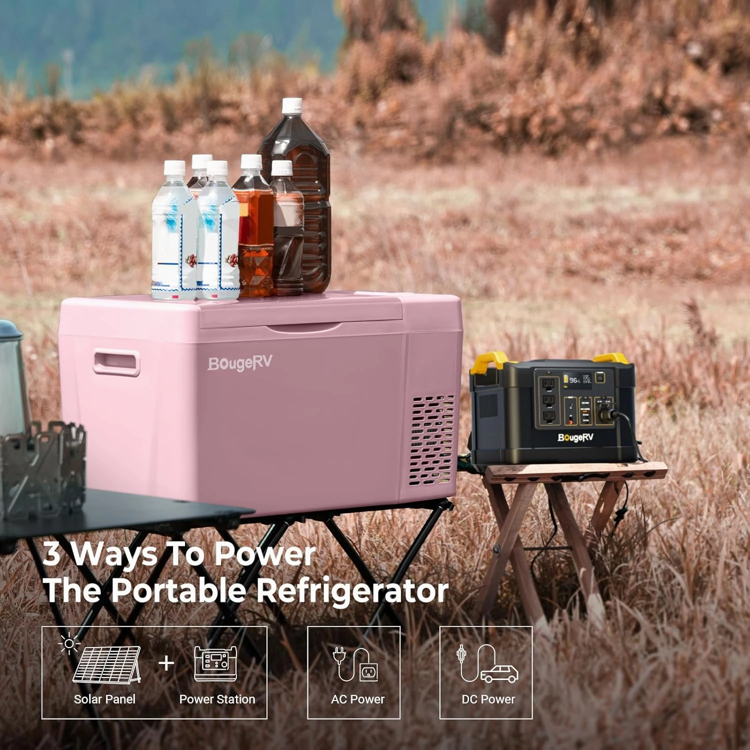 BougeRV Pink 23Quart Portable Refrigerator, 12 Volt Fridge 22L, Portable Freezer Compressor Cooler 12/24V DC 110~240 Volt AC for Truck Van RV Camper -7℉~50℉