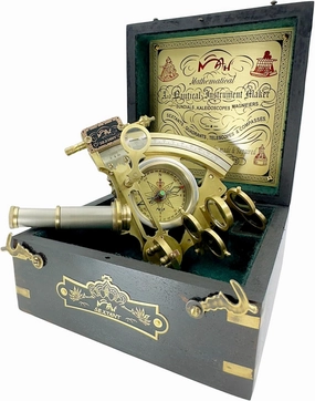 Brass Ship History Sextant Handmade Gift for Father's Day, Birthday, Anniversary, Baptism, Partner, Best Men, Graduation, Christmas, Vintage Style Hardwood Box Home Décor Add Your Treasure Gift