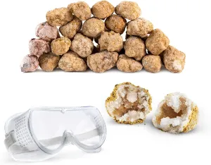 Break Your Own 25 Large (1"-3") Premium Moroccan Geodes - Great Birthday Party Favors and a Fun Family Activity, includes Safety Goggles