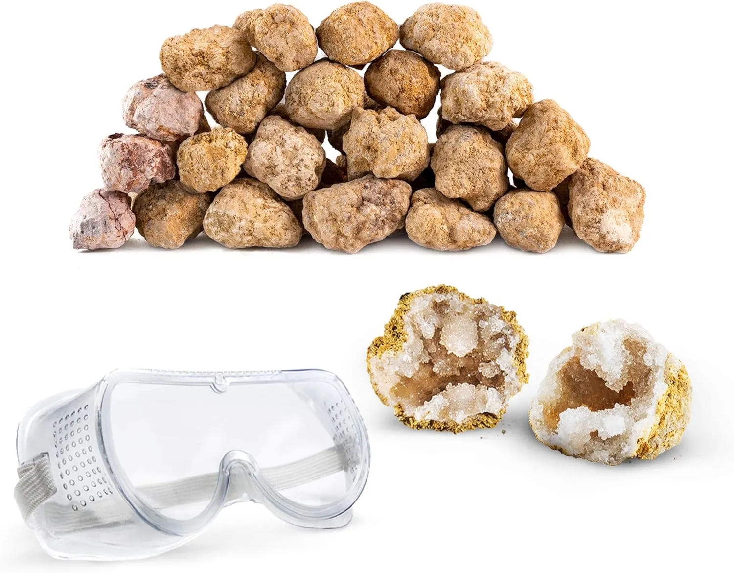 Break Your Own 25 Large (1"-3") Premium Moroccan Geodes - Great Birthday Party Favors and a Fun Family Activity, includes Safety Goggles