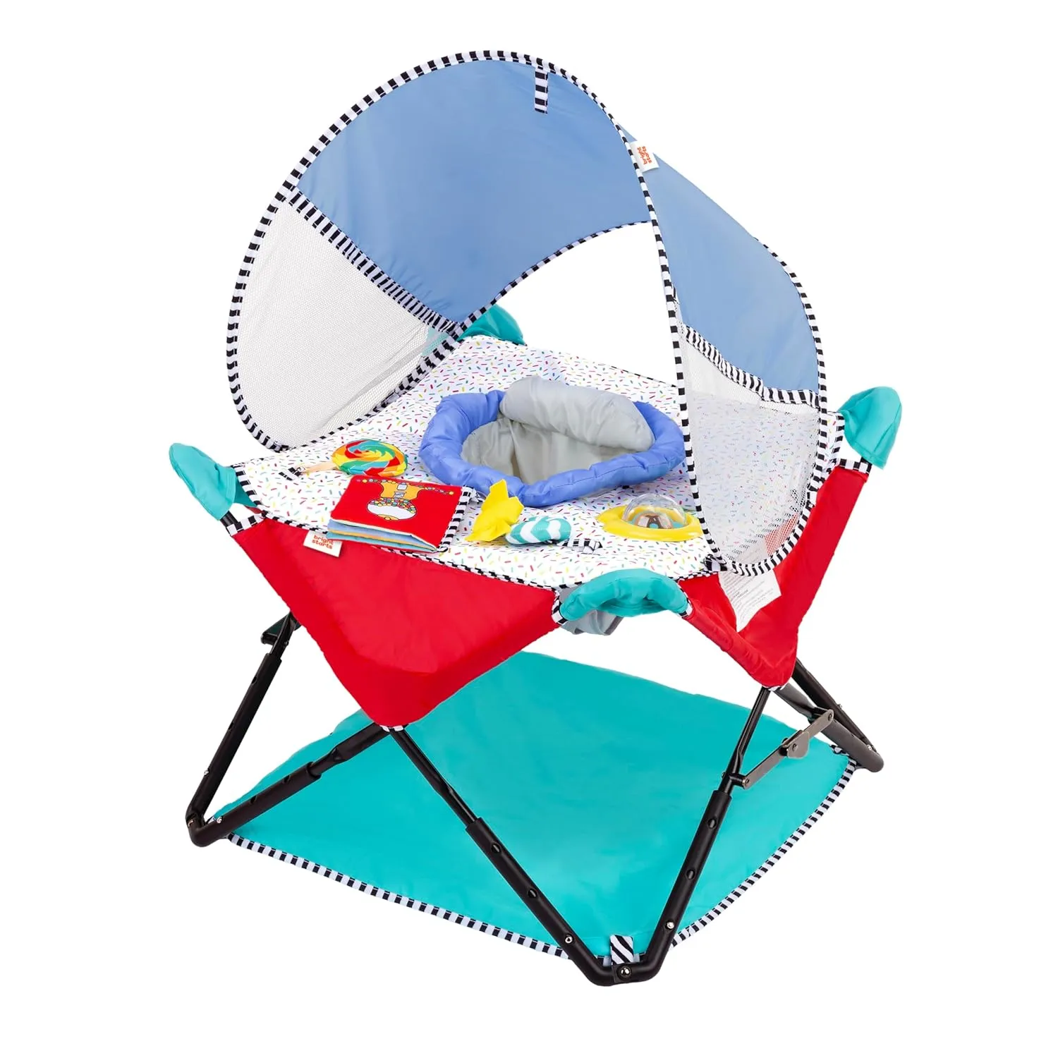 Bright Starts Pop 'N Jump Portable Activity Jumper, Indoor/Outdoor Use, Sweet Treats with 4 Sensory Toys, Ages 6-12 Months