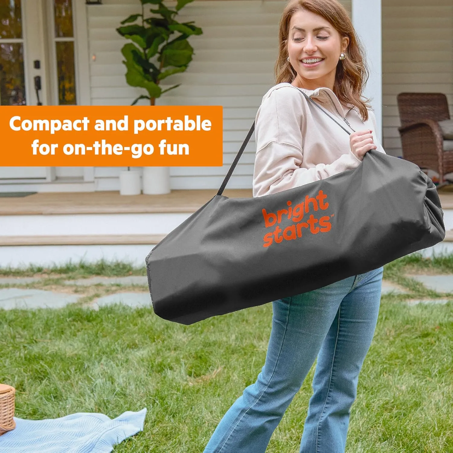 Bright Starts Pop 'N Jump Portable Activity Jumper, Indoor/Outdoor Use, Sweet Treats with 4 Sensory Toys, Ages 6-12 Months