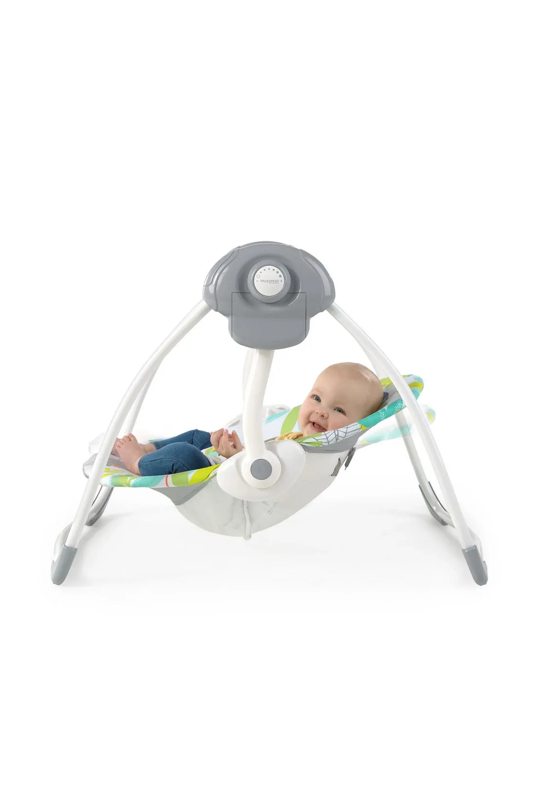 Bright Starts Rainforest Vibes 6-Speed Portable Automatic Baby Swing with Toy Bar