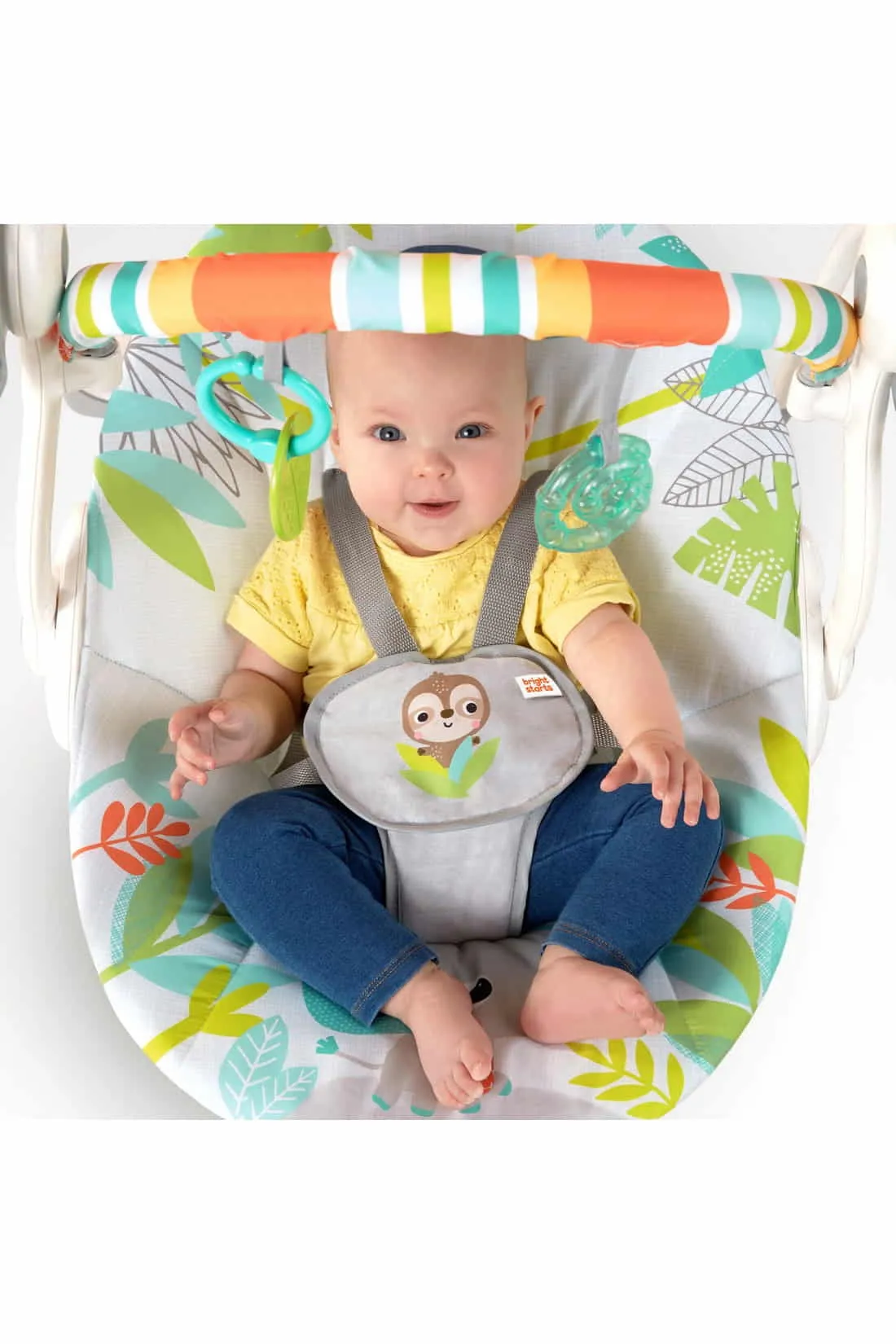 Bright Starts Rainforest Vibes 6-Speed Portable Automatic Baby Swing with Toy Bar