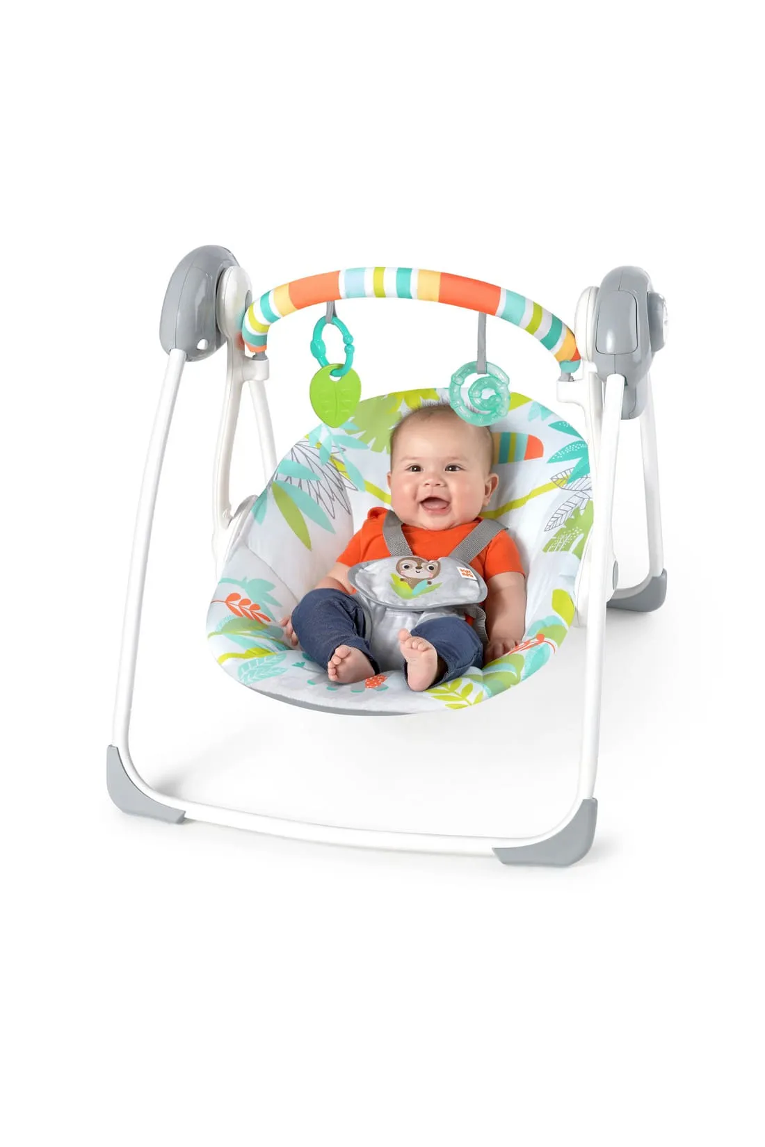 Bright Starts Rainforest Vibes 6-Speed Portable Automatic Baby Swing with Toy Bar