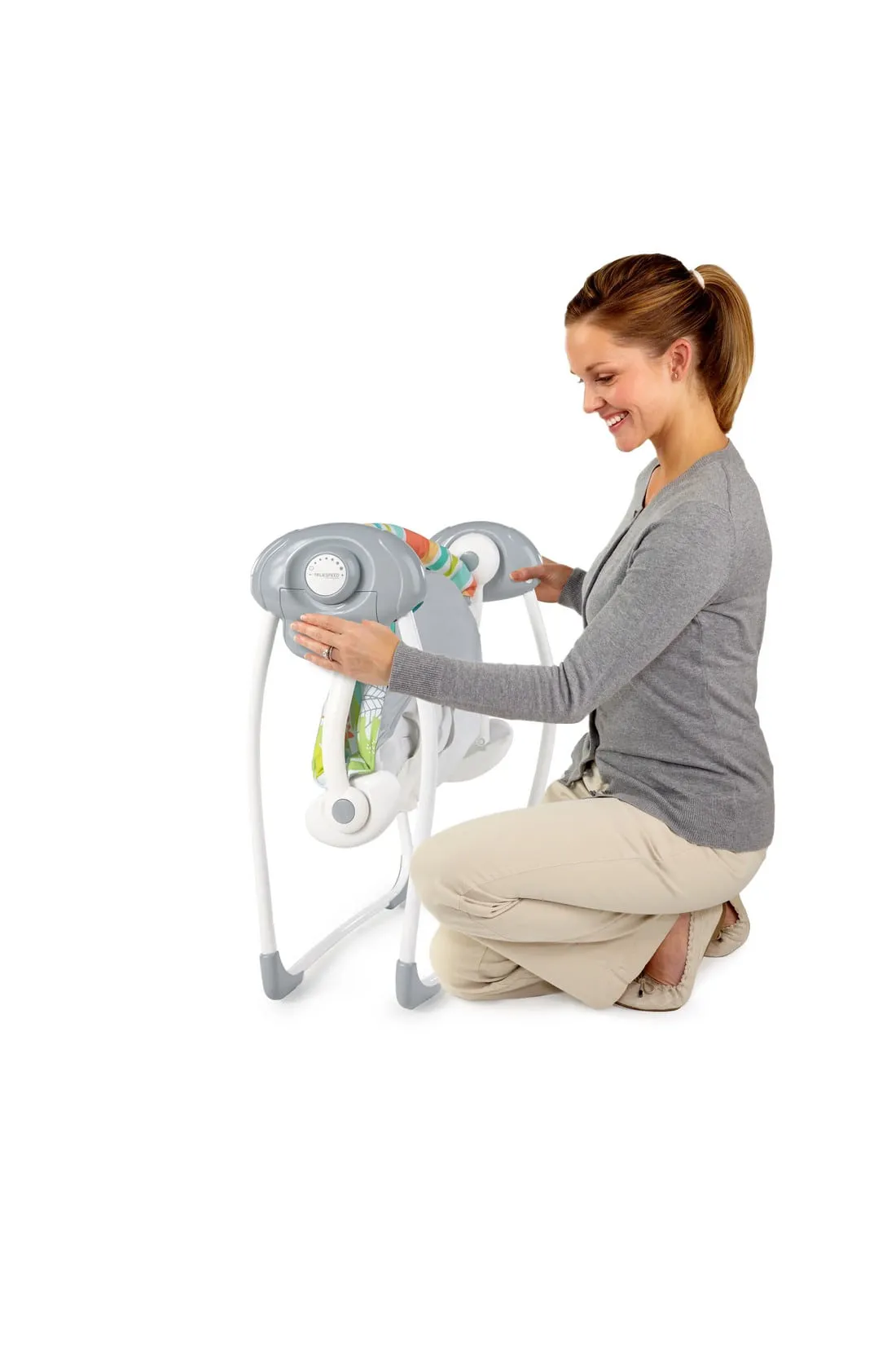 Bright Starts Rainforest Vibes 6-Speed Portable Automatic Baby Swing with Toy Bar