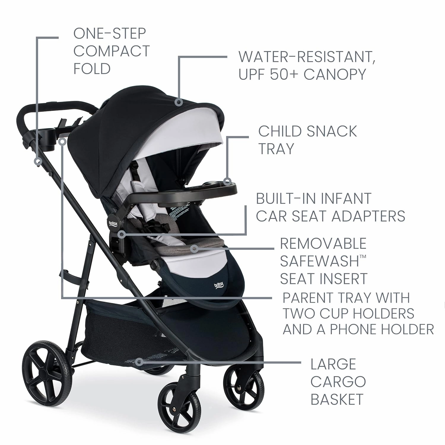 Britax Willow Brook S  Baby Travel System, Infant Car Seat and Stroller Combo with Alpine Base, ClickTight Technology, SafeWash Insert and Cover, Glacier Onyx