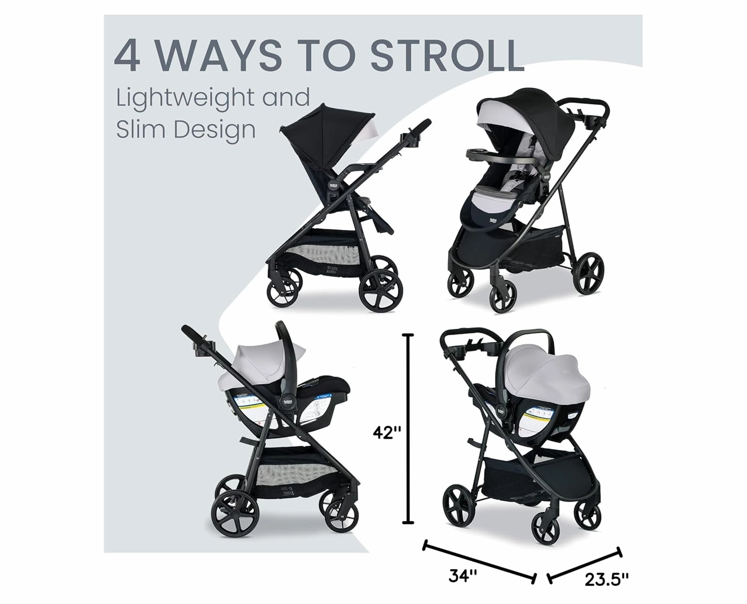 Britax Willow Brook S  Baby Travel System, Infant Car Seat and Stroller Combo with Alpine Base, ClickTight Technology, SafeWash Insert and Cover, Glacier Onyx