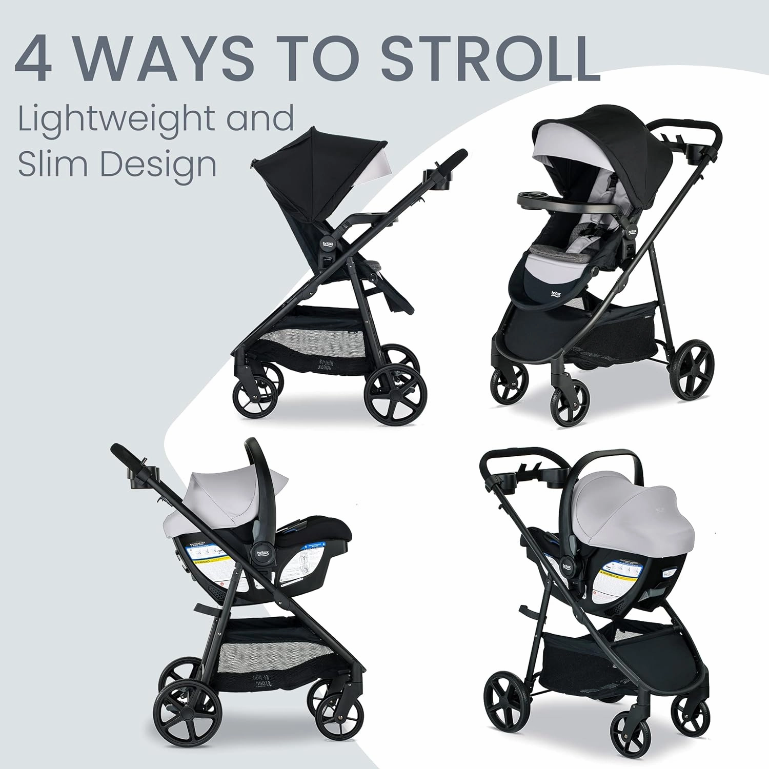 Britax Willow Brook S  Baby Travel System, Infant Car Seat and Stroller Combo with Alpine Base, ClickTight Technology, SafeWash Insert and Cover, Glacier Onyx