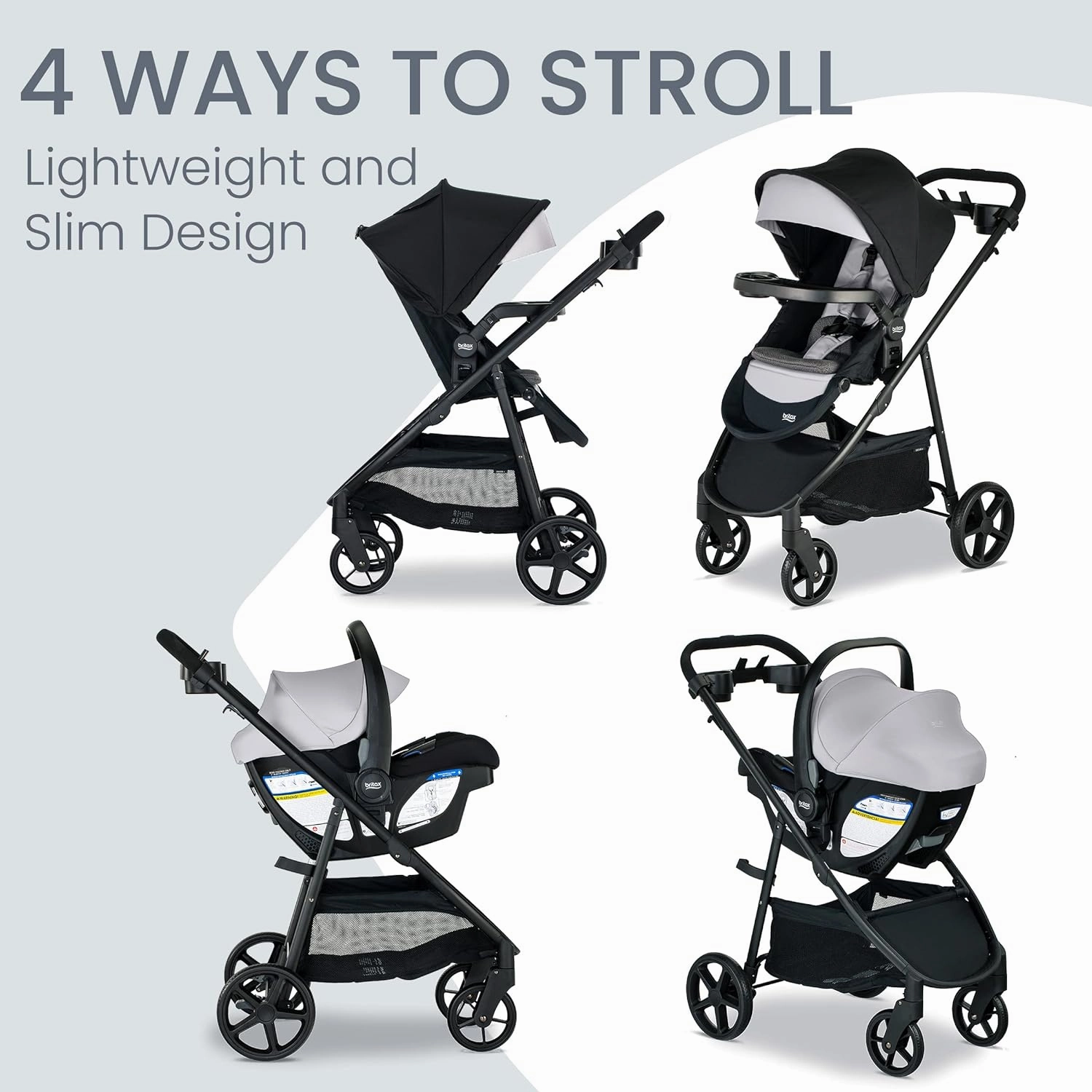 Britax Willow Brook S  Baby Travel System, Infant Car Seat and Stroller Combo with Alpine Base, ClickTight Technology, SafeWash Insert and Cover, Glacier Onyx