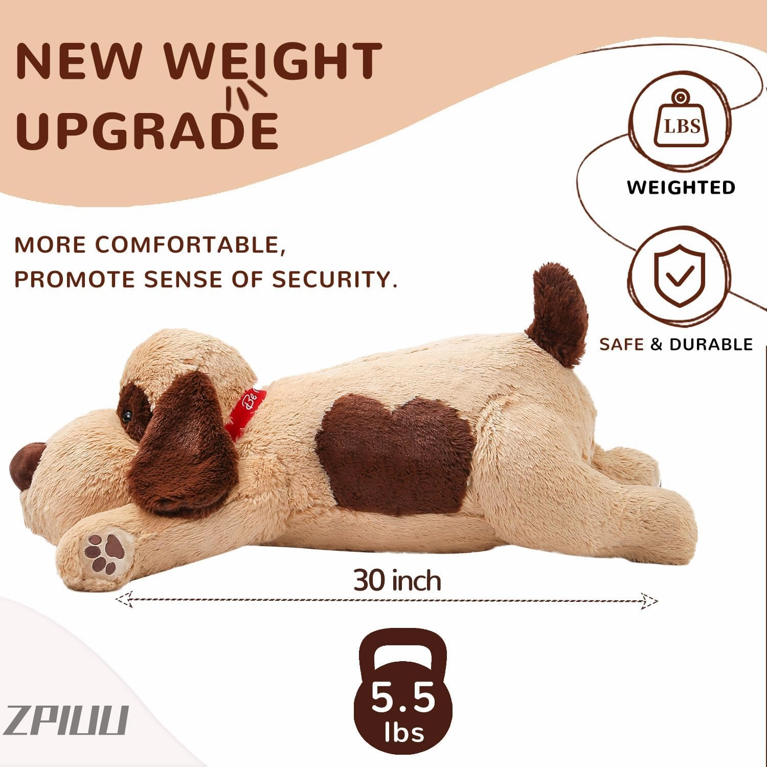Brown Dog Weighted Stuffed Animals, 30 Inch 5.5 lbs Weighted Plush Animals, Soft Big Puppy Plush Pillow Toy, Gifts for Kids, Boys and Girls Adults (30" 5.5lbs)