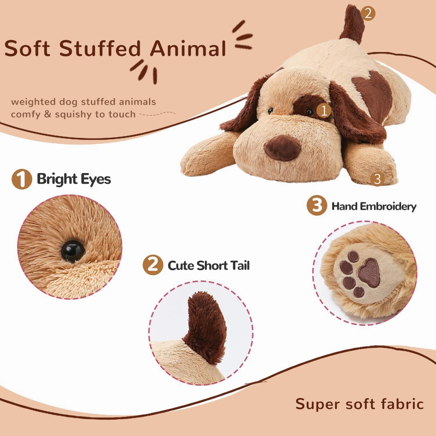 Brown Dog Weighted Stuffed Animals, 30 Inch 5.5 lbs Weighted Plush Animals, Soft Big Puppy Plush Pillow Toy, Gifts for Kids, Boys and Girls Adults (30" 5.5lbs)
