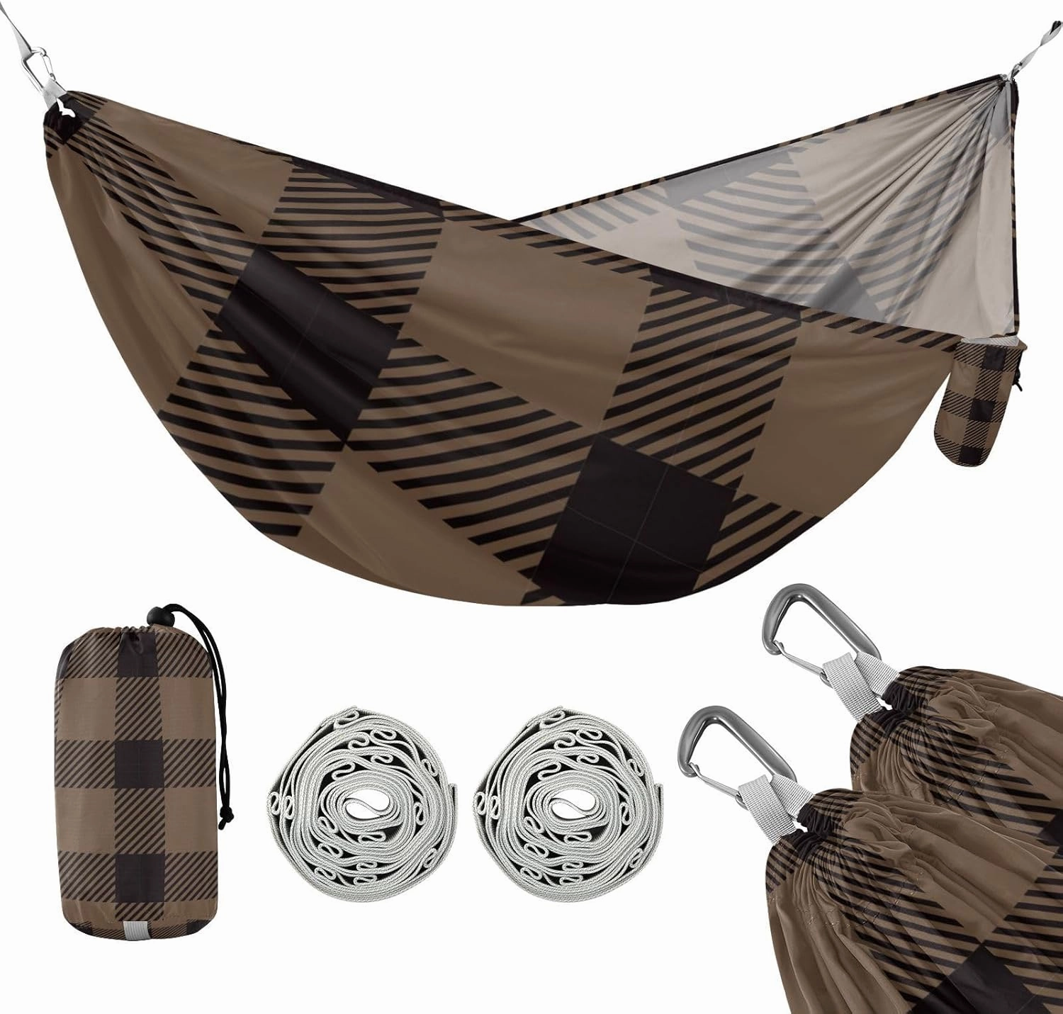 Brown Square 330lb Capacity Outdoor Hammock Cloth Hammock for Camping & Hiking Essential hamaca con Base para adultos