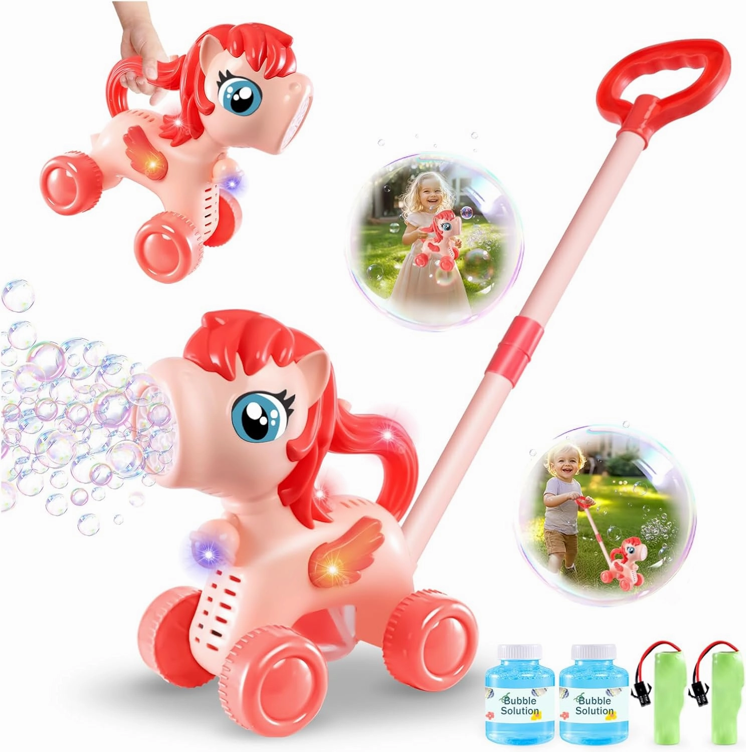 Bubble Lawn Mower for Toddlers 1-3: Rechargeable Unicorn Bubble Machine for Kids| Portable Bubble Toys with 2 Batteries and Bubble Solution| Push Gardening Toys, Birthday Gifts for Girls Age 1 2 3 
