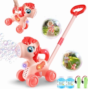 Bubble Lawn Mower for Toddlers 1-3: Rechargeable Unicorn Bubble Machine for Kids| Portable Bubble Toys with 2 Batteries and Bubble Solution| Push Gardening Toys, Birthday Gifts for Girls Age 1 2 3 