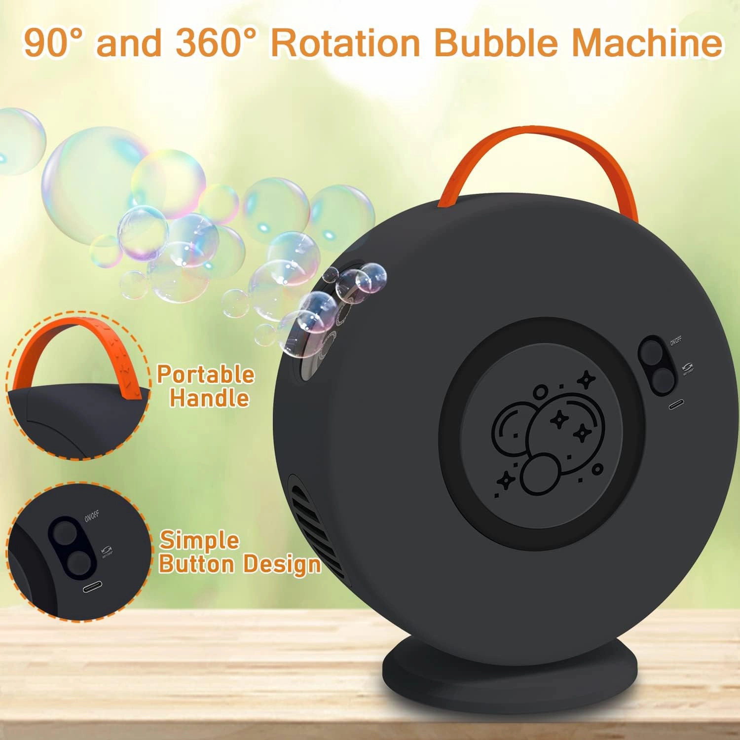 Bubble Machine Automatic Bubble Blower for Kids Toddlers Rechargeable Battery Portable Bubble Maker Electric Bubble Machine Auto Rotating 90°/360° Outdoor Toy for Birthday Party Wedding