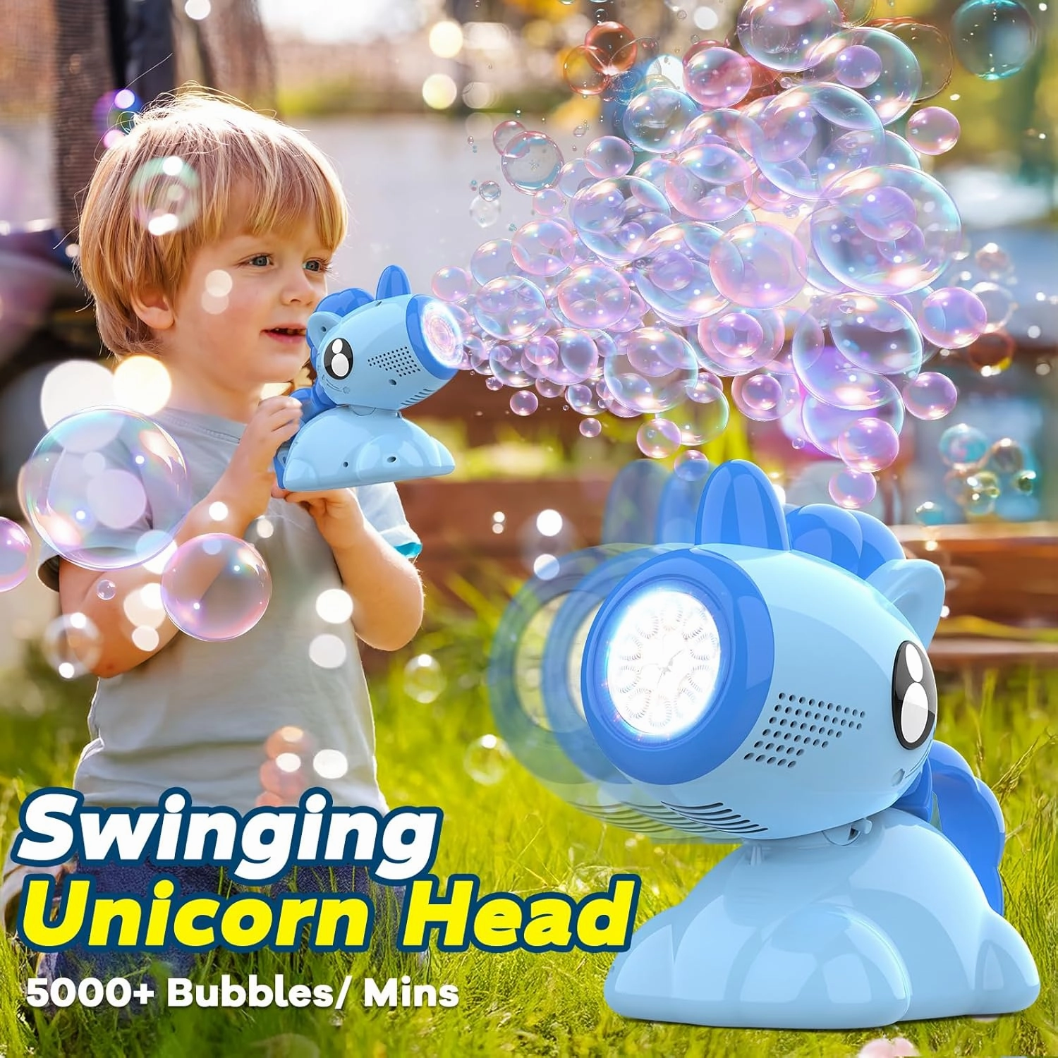 Bubble Machine for Toddlers, Automatic Unicorn Blower with LED Lights, Non-Toxic Outdoor Toys for Kids, Birthday Party Favors Gifts