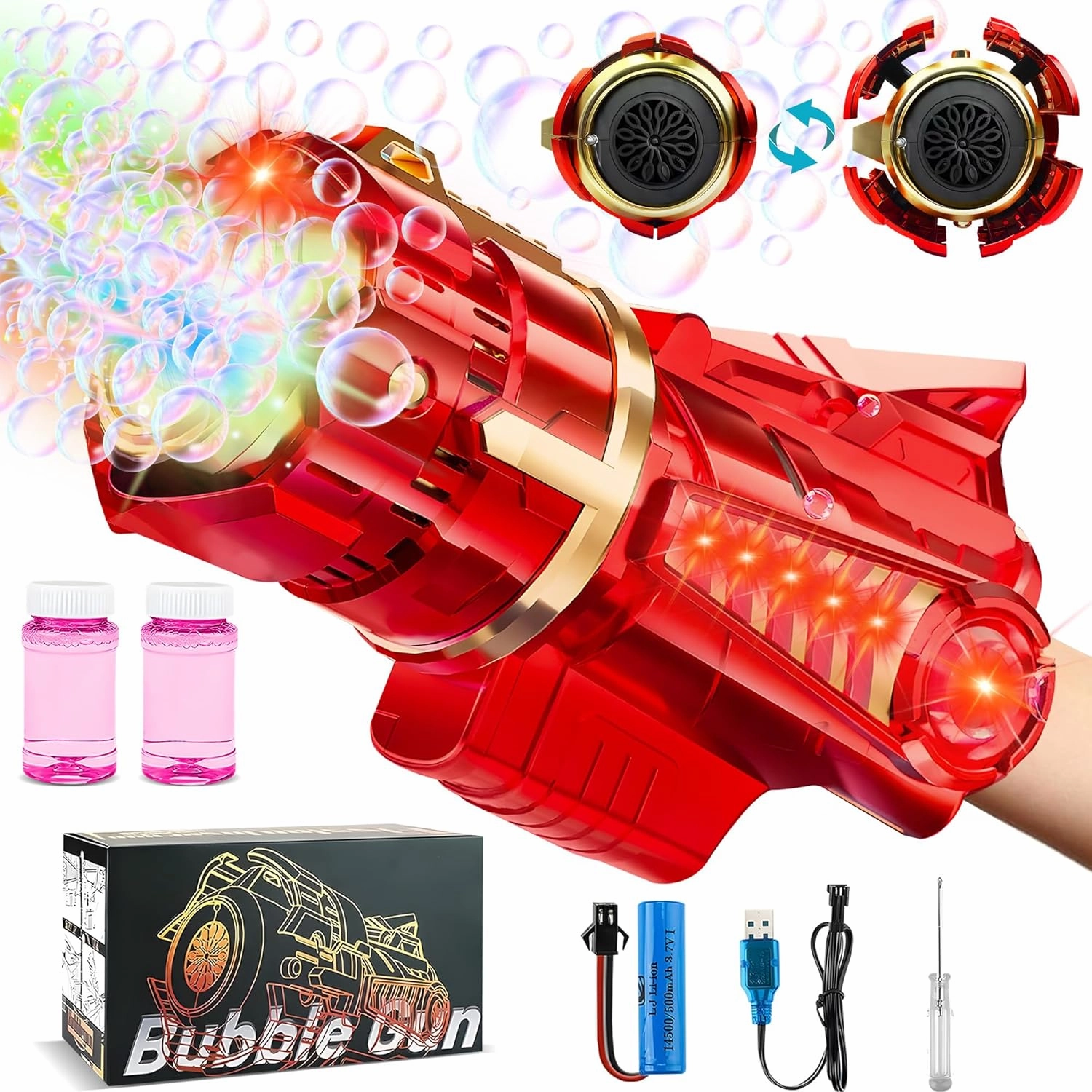 Bubble Machine Gun, Automatic Bubble Blaster for Toddlers Kids Ages 5 6 7 8 9 10 11 12 Year Old, Great Gifts for Children Adult, Bubble Shooter with Led Lights for Outdoor Party, Bubble Blower