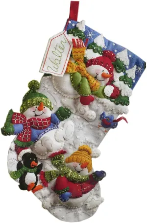 Bucilla Snow Fun Snowman Stocking Felt Applique Kit 18" Long