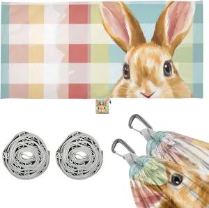 Buffalo Plaid Bunny Happy Easter Outdoor Hammock with Portabl Carry Bag Indoor Hammock for Outside Beach Patio Garden