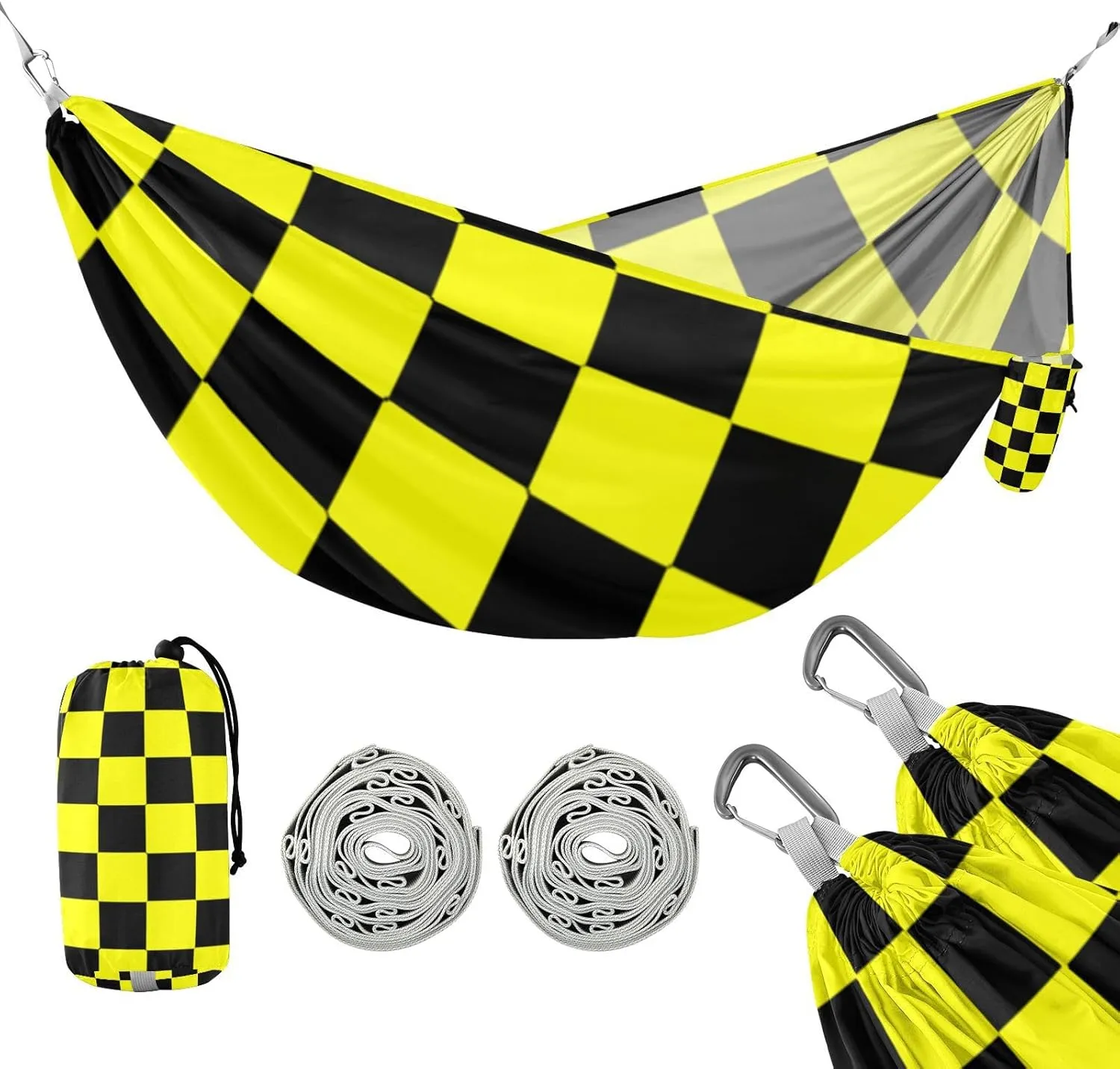 Buffalo Plaid Check Black Yellow 330lb Capacity Outdoor Hammock Backyard Hammock for Outside Beach Patio Garden hamaca para acampar