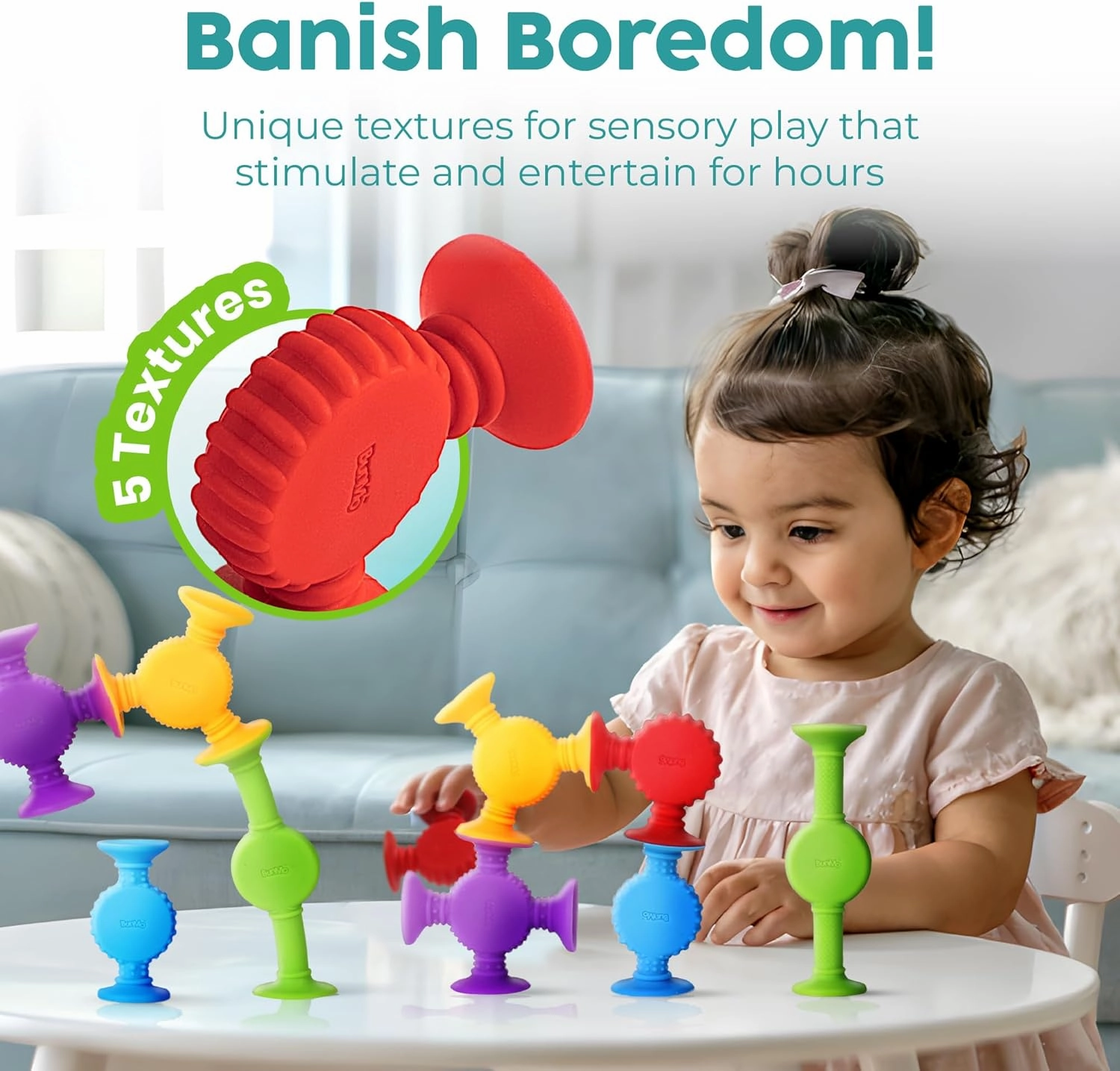 BUNMO Suction Bath Toys - Connect, Build, Create - Bath Toy - Hours of Fun & Creativity - Fine Motor Skills - Captivating & Stimulating Sensory Toy - Non-Mouthable Toy 3  - Textured 44 Pack