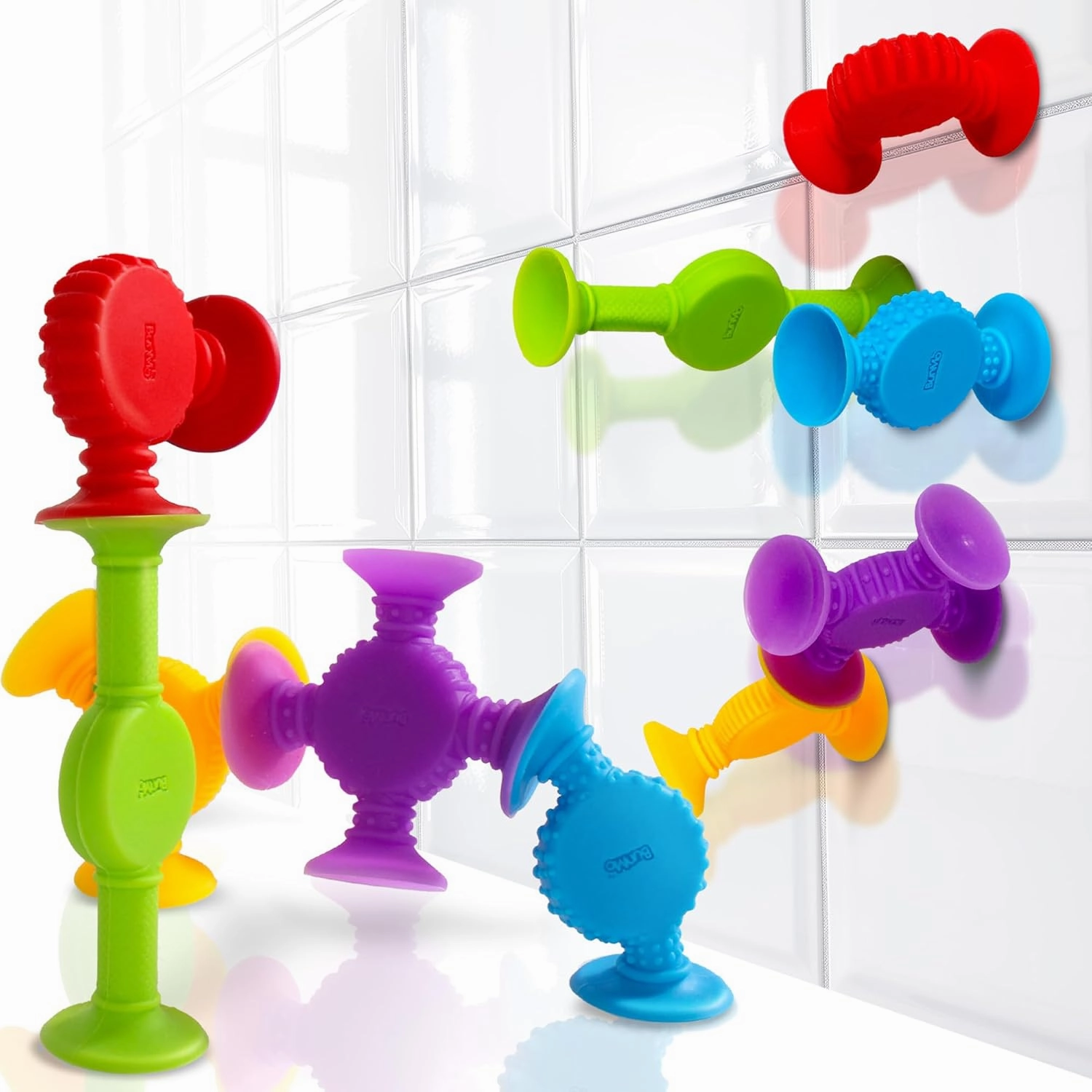 BUNMO Suction Bath Toys - Connect, Build, Create - Bath Toy - Hours of Fun & Creativity - Fine Motor Skills - Captivating & Stimulating Sensory Toy - Non-Mouthable Toy 3  - Textured 44 Pack