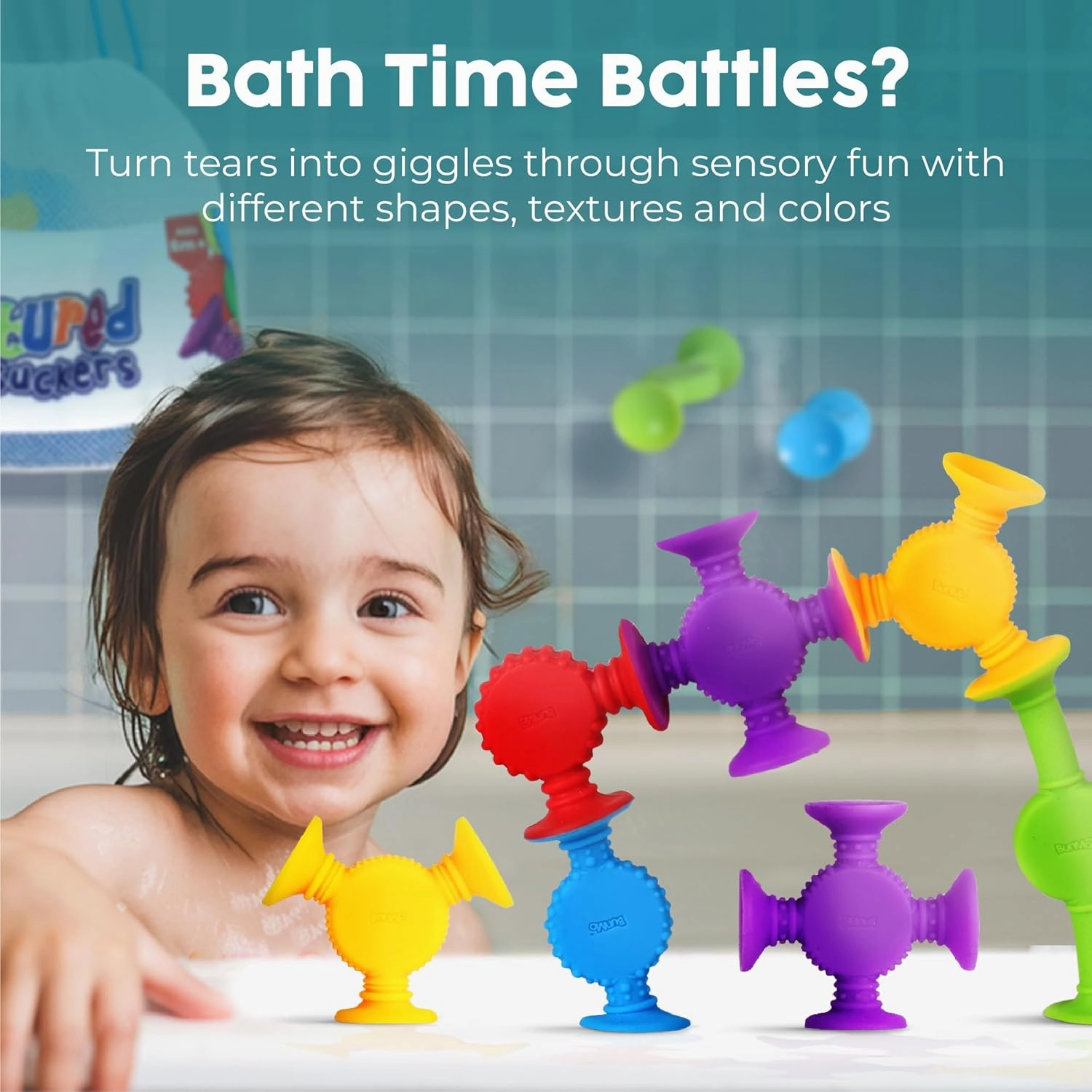BUNMO Suction Bath Toys - Connect, Build, Create - Bath Toy - Hours of Fun & Creativity - Fine Motor Skills - Captivating & Stimulating Sensory Toy - Non-Mouthable Toy 3  - Textured 44 Pack