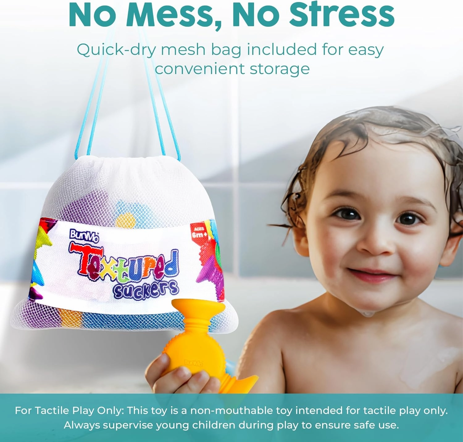 BUNMO Suction Bath Toys - Connect, Build, Create - Bath Toy - Hours of Fun & Creativity - Fine Motor Skills - Captivating & Stimulating Sensory Toy - Non-Mouthable Toy 3  - Textured 44 Pack
