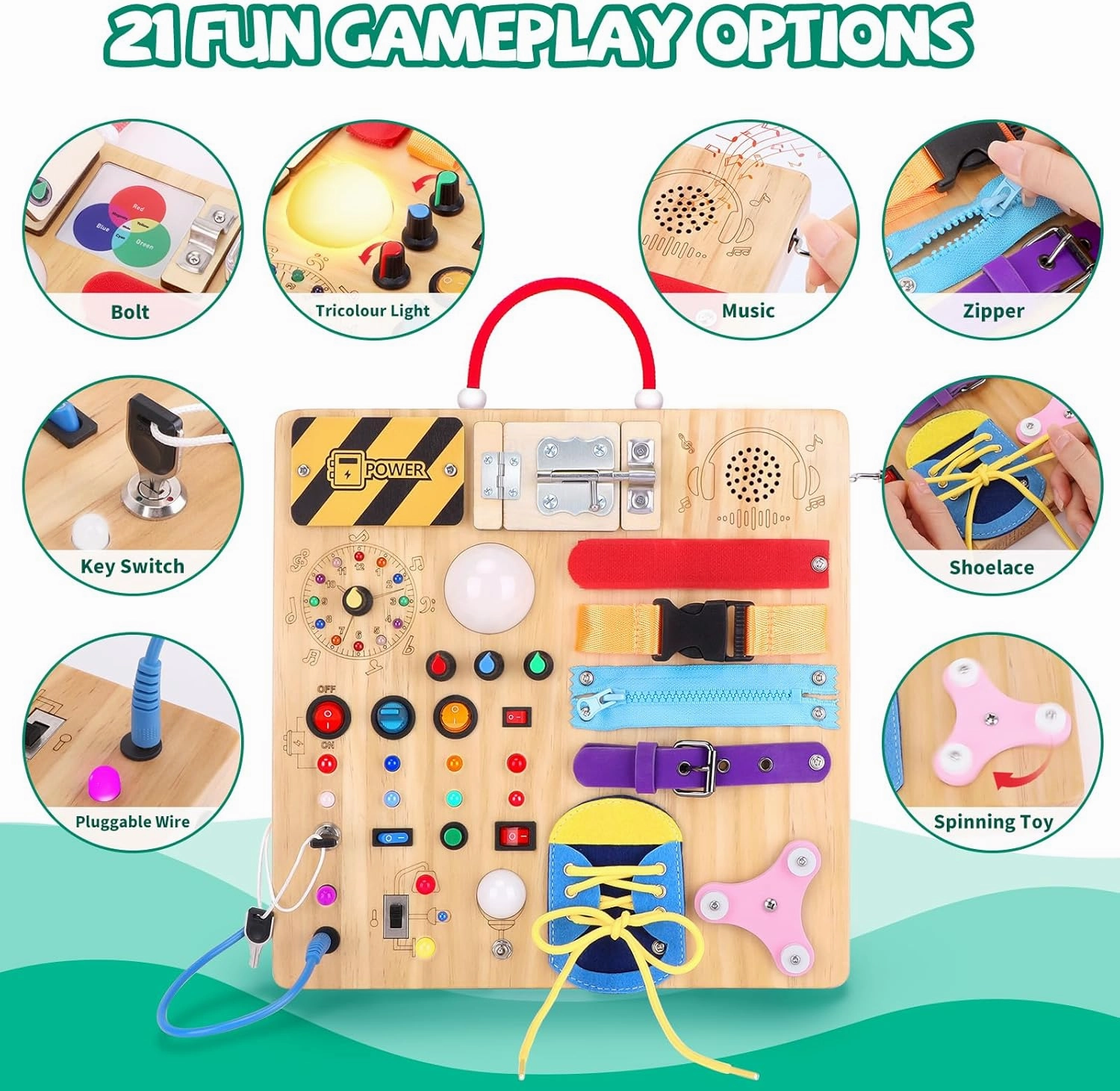Busy Board,Montessori Toys for 1-3 Years Old, Wooden Toddler Toys, Autism Sensory Travel Toy, Ideal Gift for 1  Year Old Boys (Busy Board Plus v3)