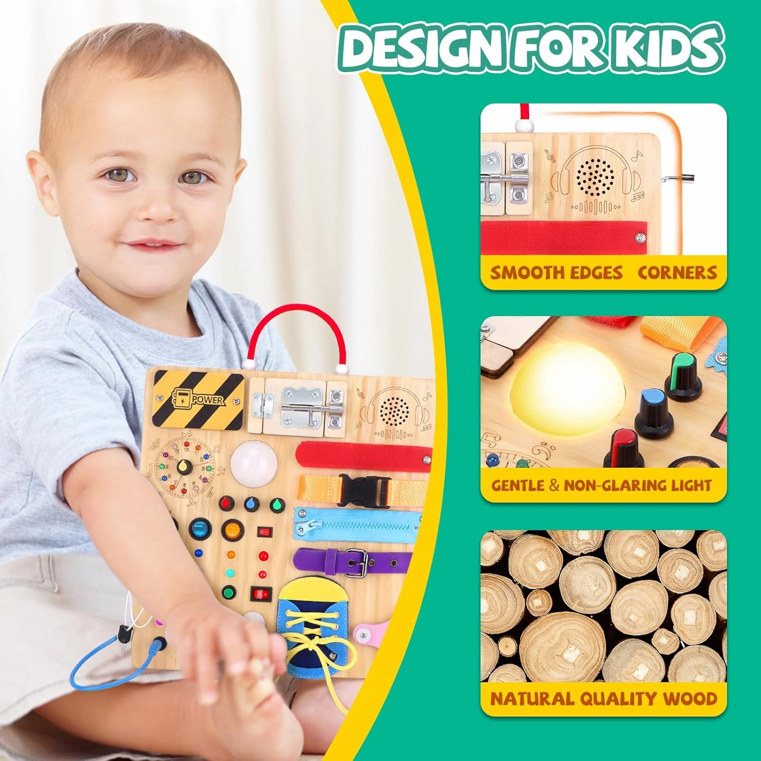 Busy Board,Montessori Toys for 1-3 Years Old, Wooden Toddler Toys, Autism Sensory Travel Toy, Ideal Gift for 1  Year Old Boys (Busy Board Plus v3)