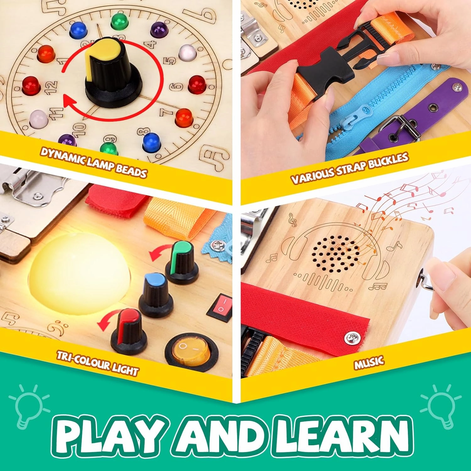 Busy Board,Montessori Toys for 1-3 Years Old, Wooden Toddler Toys, Autism Sensory Travel Toy, Ideal Gift for 1  Year Old Boys (Busy Board Plus v3)
