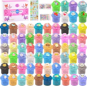 Butter Slime Kit 68 Pack, Non-Sticky and Super Soft Sludge with Cake Sticker, Perfect for Girls Party Favors, Birthday Gifts, DIY Putty Fidget Toys, Christmas Eve Box Fillers, Xmas Stocking Stuffers