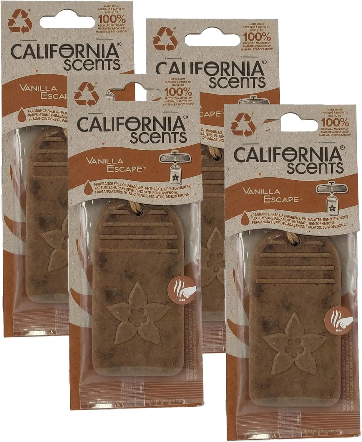 California Scents Hanging 3D Paper: Natural, Environmentally Friendly Car Freshener with Recycled Materials and Strong Odor Eliminator for Automotive Air Freshening (Vanilla Escape, 4 Packs)