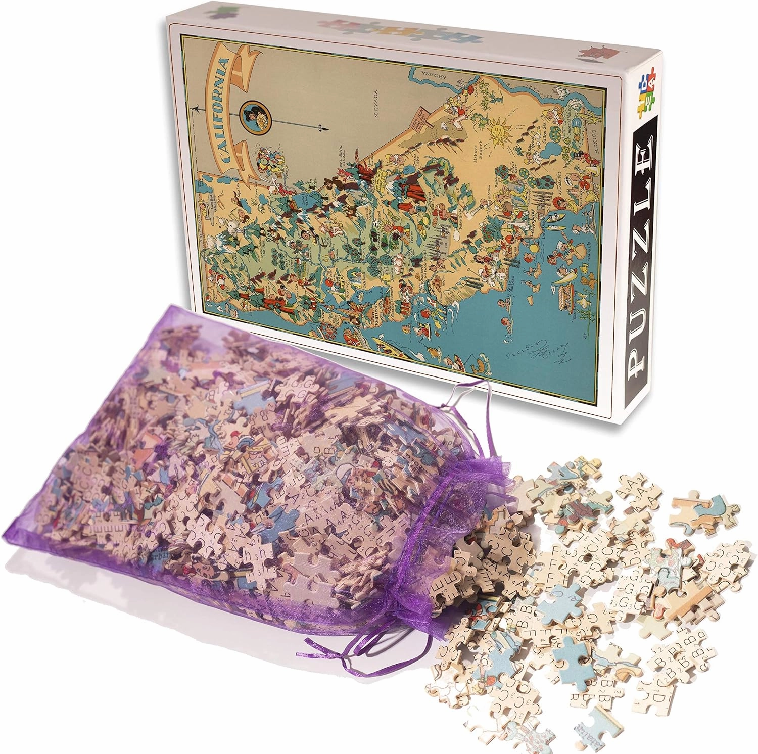 California Wooden Map Jigsaw Puzzle Toys for Adults USA of State Map Decorate Puzzle Games 500 Piece