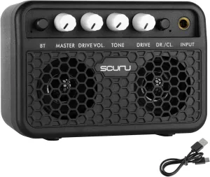 Caline Guitar Mini Amp, 5W Rechargeable Bluetooth Guitar Amplifer Combo for Desktop Practice, Dual Channel,with Headphone Jack, Black