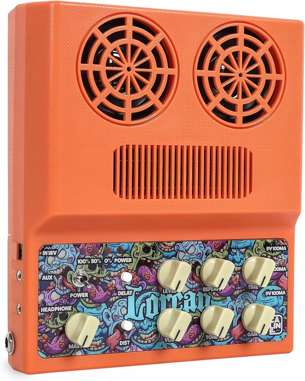 Caline 20W Electric Guitar Amp Rechargeable Mini Amplifer Combo for Desktop Practice with Distortion, Delay, Aux in and Headphone Jack, CA-100 G